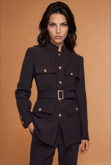 Gold Button Belted Blazer