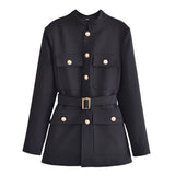 Gold Button Belted Blazer