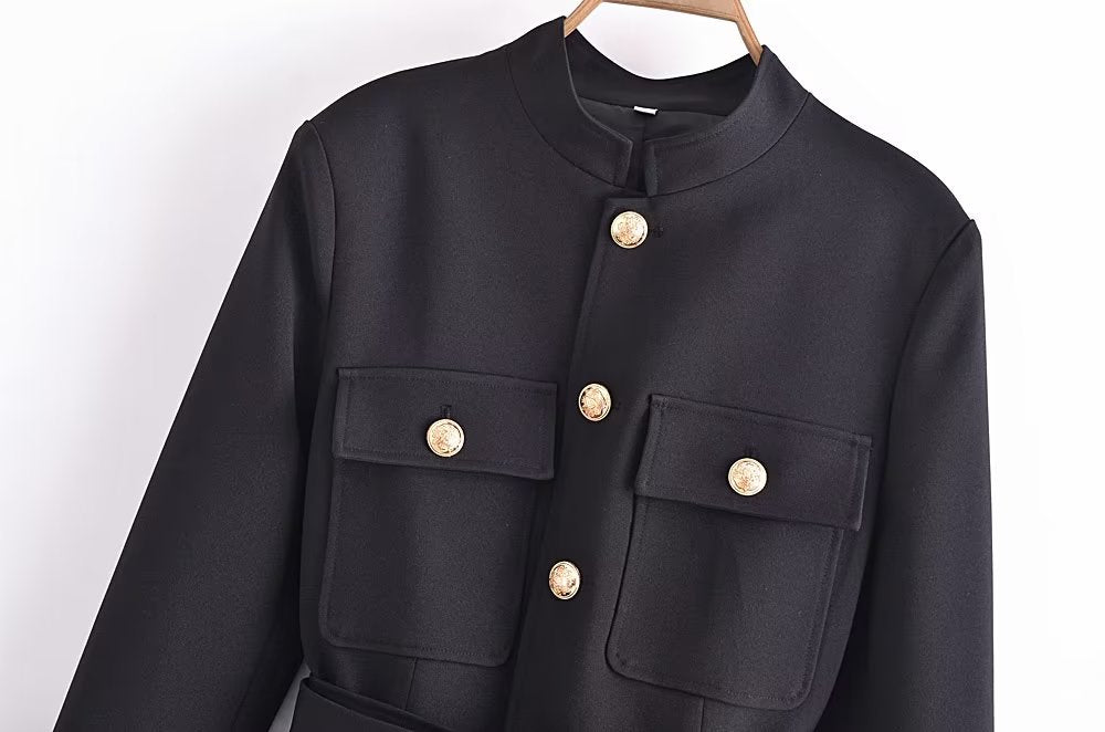Gold Button Belted Blazer