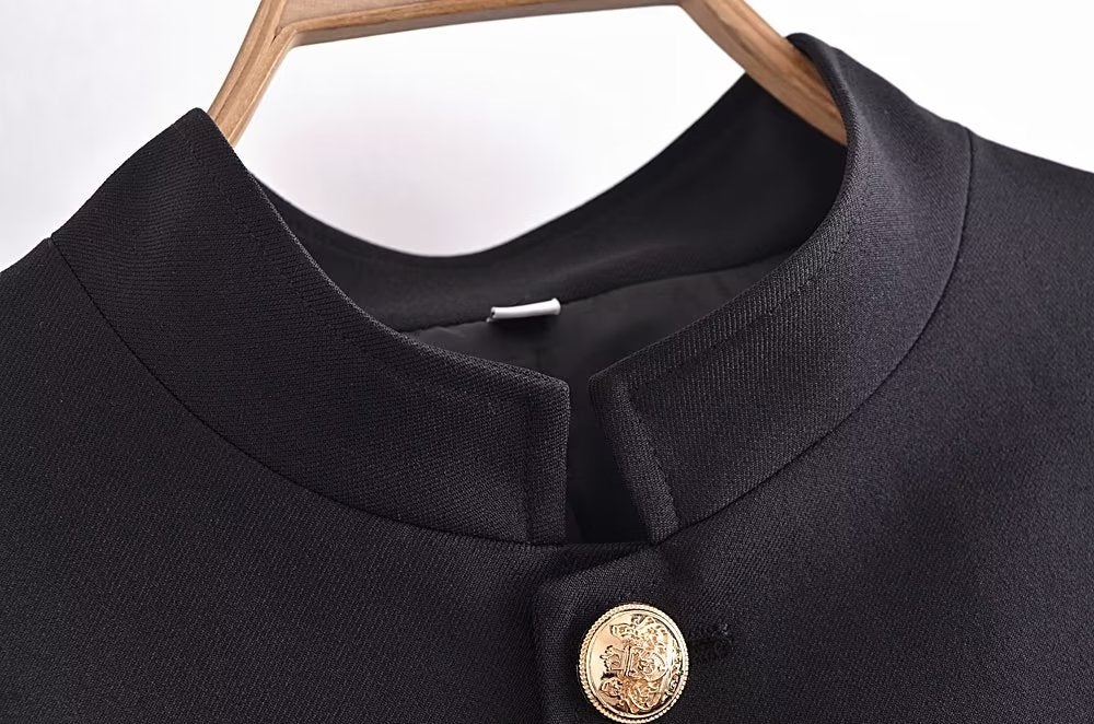 Gold Button Belted Blazer