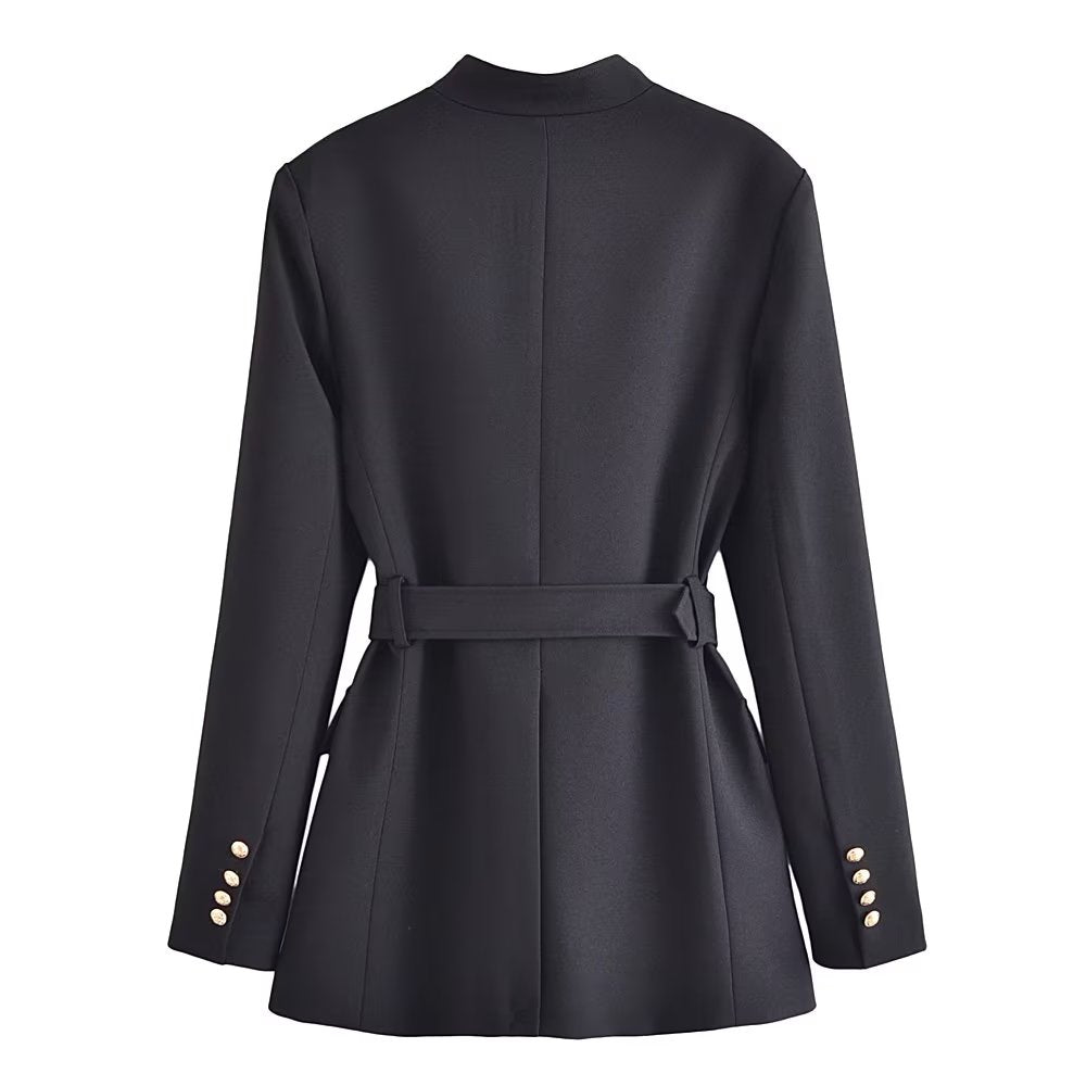 Gold Button Belted Blazer