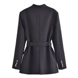 Gold Button Belted Blazer