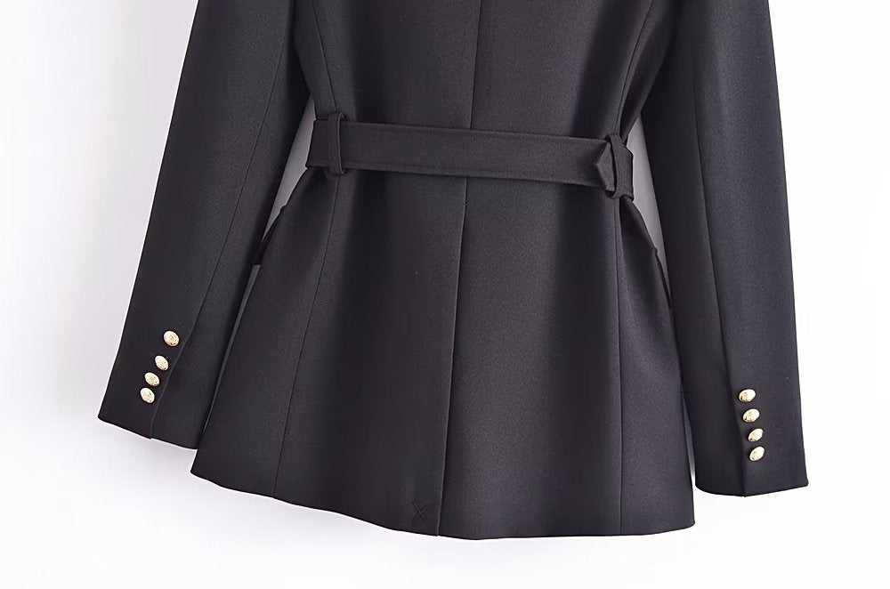 Gold Button Belted Blazer
