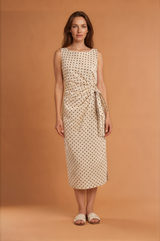 Polka Dot Pleated Waist Tight Midi Dress
