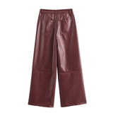 Rouge High Waist Wide Leg Faux Leather Pants