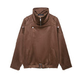 Women Clothing Autumn Retro Lapels Zipper Suede Jacket Coat