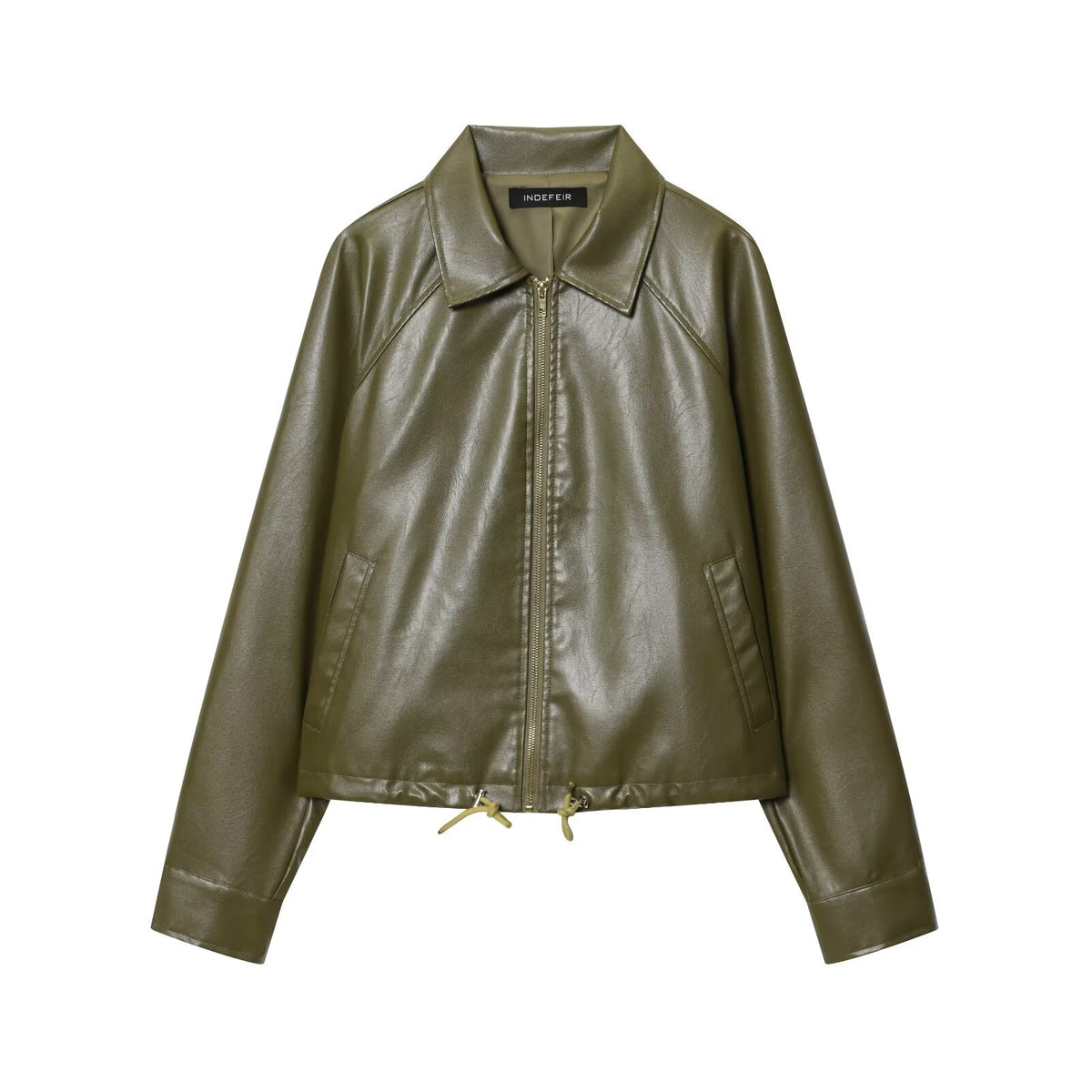 Retro Type Loose Short Drawstring Faux Leather Jacket