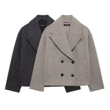 Autumn Double Breasted Blended Double Row Ornament Short Coat