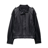 Textured Leather Zipper Bomber Jacket Jacket