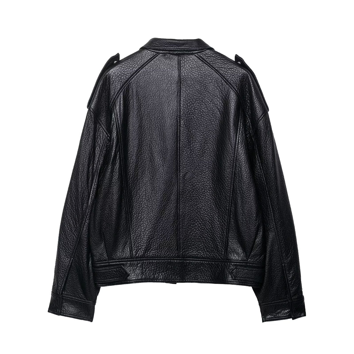 Textured Leather Zipper Bomber Jacket Jacket