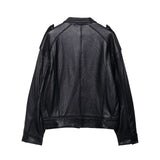 Textured Leather Zipper Bomber Jacket Jacket