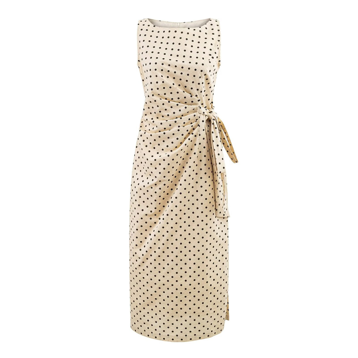 Polka Dot Pleated Waist Tight Midi Dress