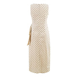 Polka Dot Pleated Waist Tight Midi Dress