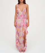 Women Clothing Spring Vacation Romantic Ruffled Irregular Asymmetric Backless Mop Dress
