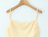 Butter Yellow Satin Cinched Waist Dress