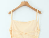 Butter Yellow Satin Cinched Waist Dress
