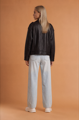 Textured Leather Zipper Bomber Jacket Jacket