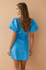 Bella Belted Blue Puffy Sleeve Dress