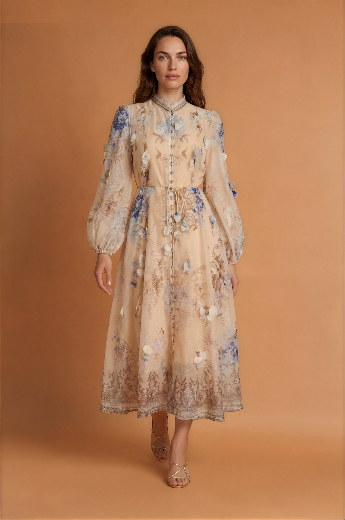 Long Sleeve Printed Button Down Dress