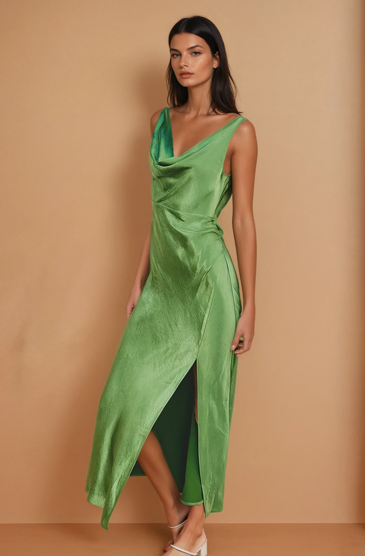 Ibiza Green Satin Dress