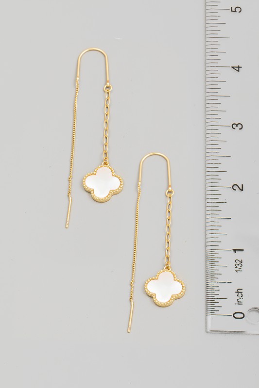 Pearl Clover Chain Dangle Earrings - GLD