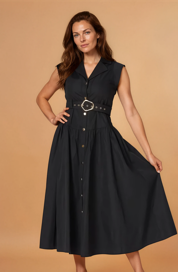 Miranda Black Button Down Dress