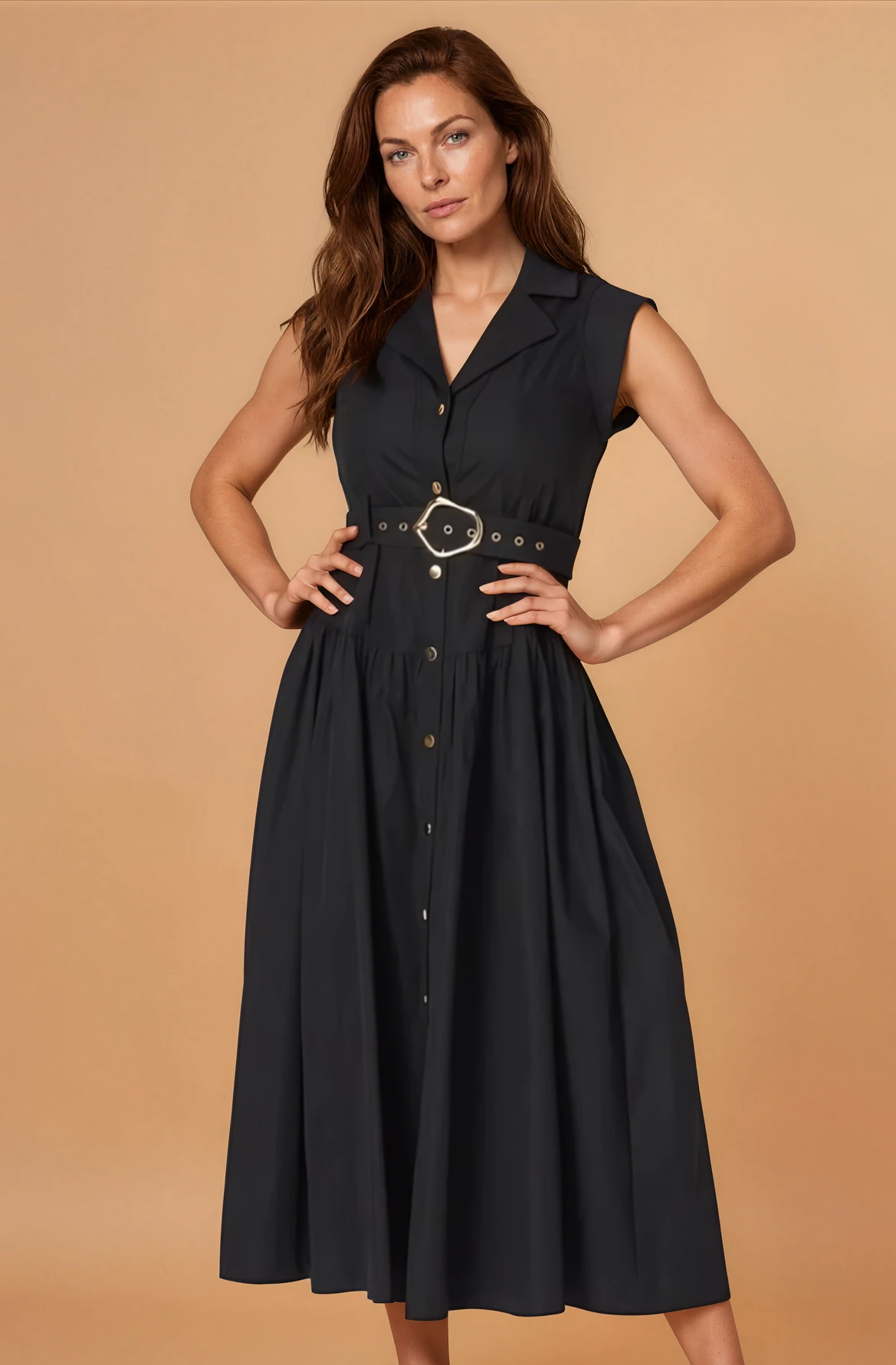 Miranda Black Button Down Dress
