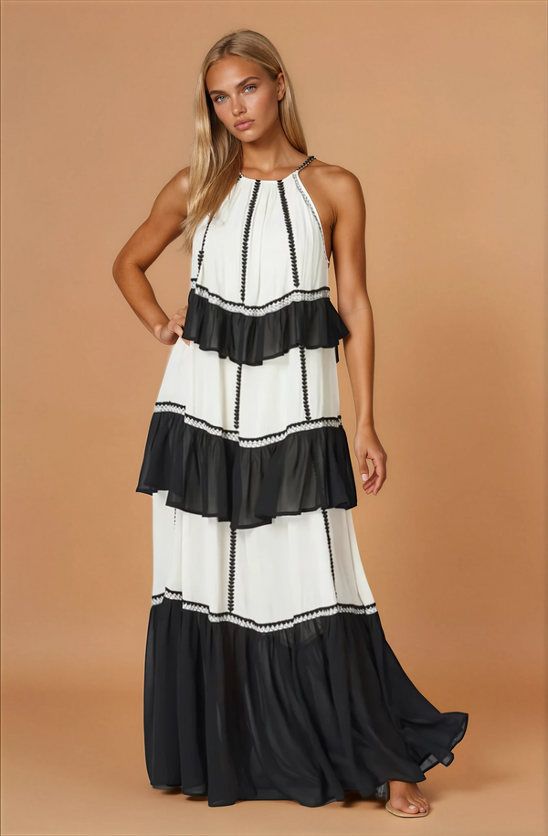 Lea Flowy Maxi Dress - Black & White