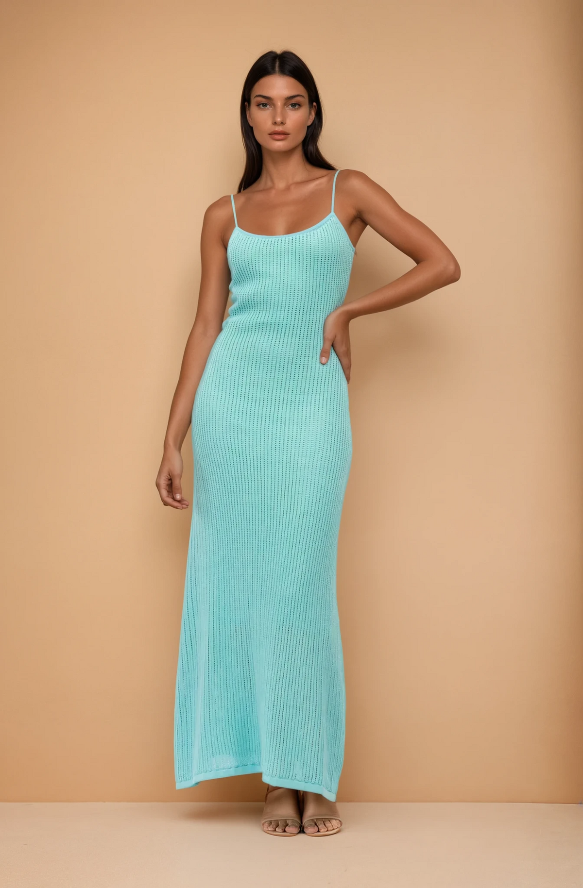 Summer Aqua Knit Maxi Dress