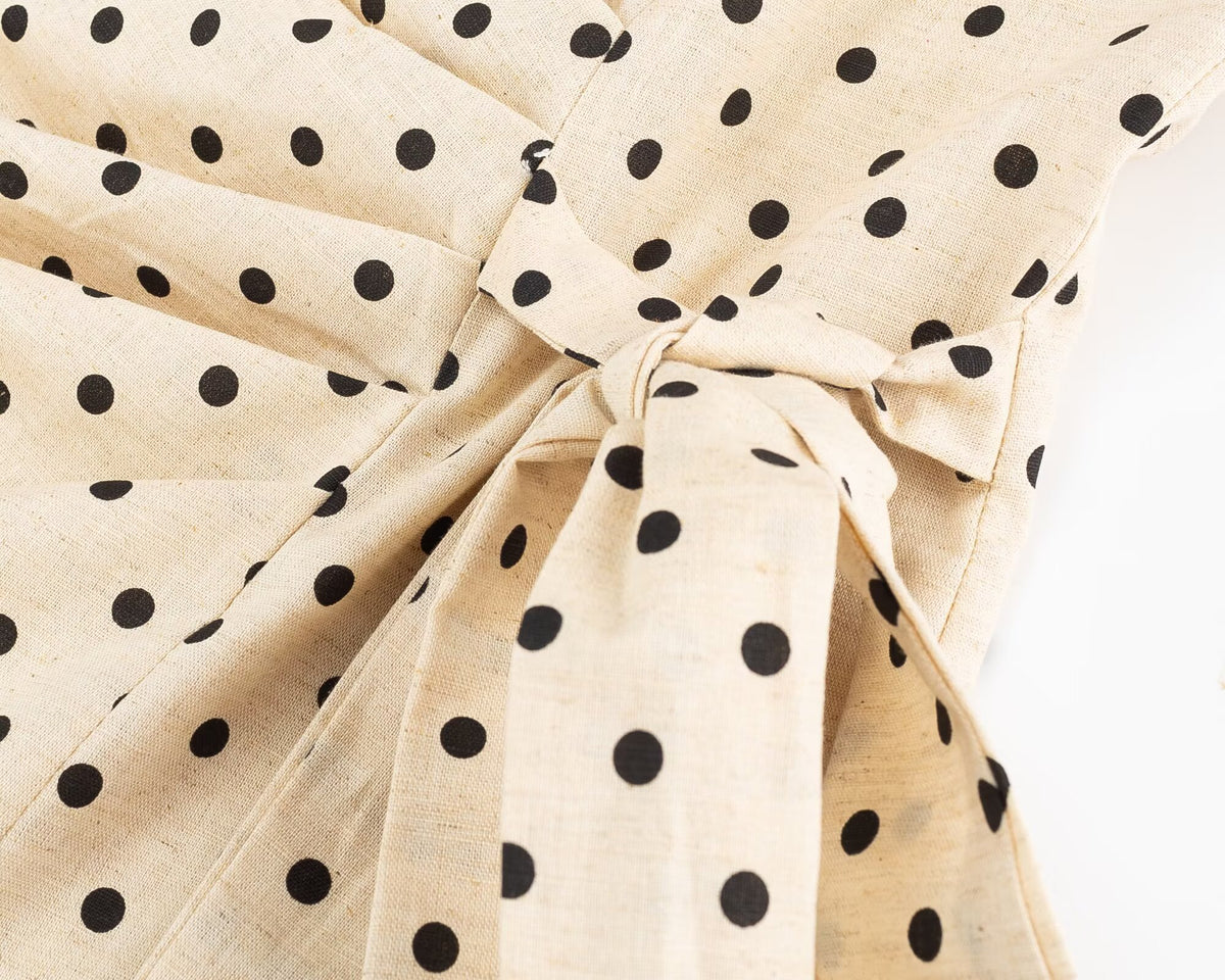Polka Dot Pleated Waist Tight Midi Dress