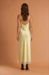 Yellow Satin Lace Strap Dress