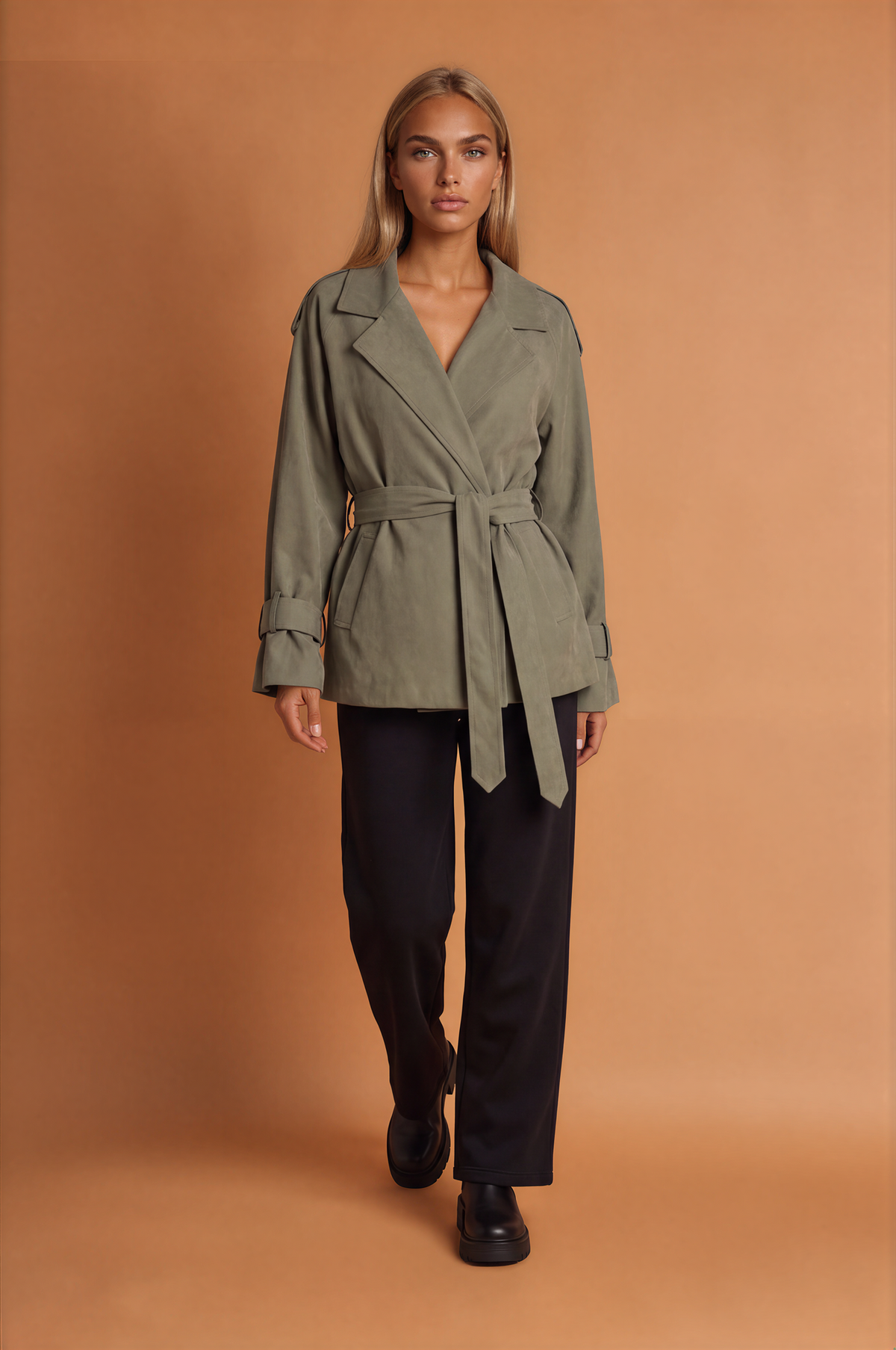 French Large Collared Lace up Windbreaker