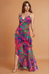 Palm Ruffle Chiffon Maxi
