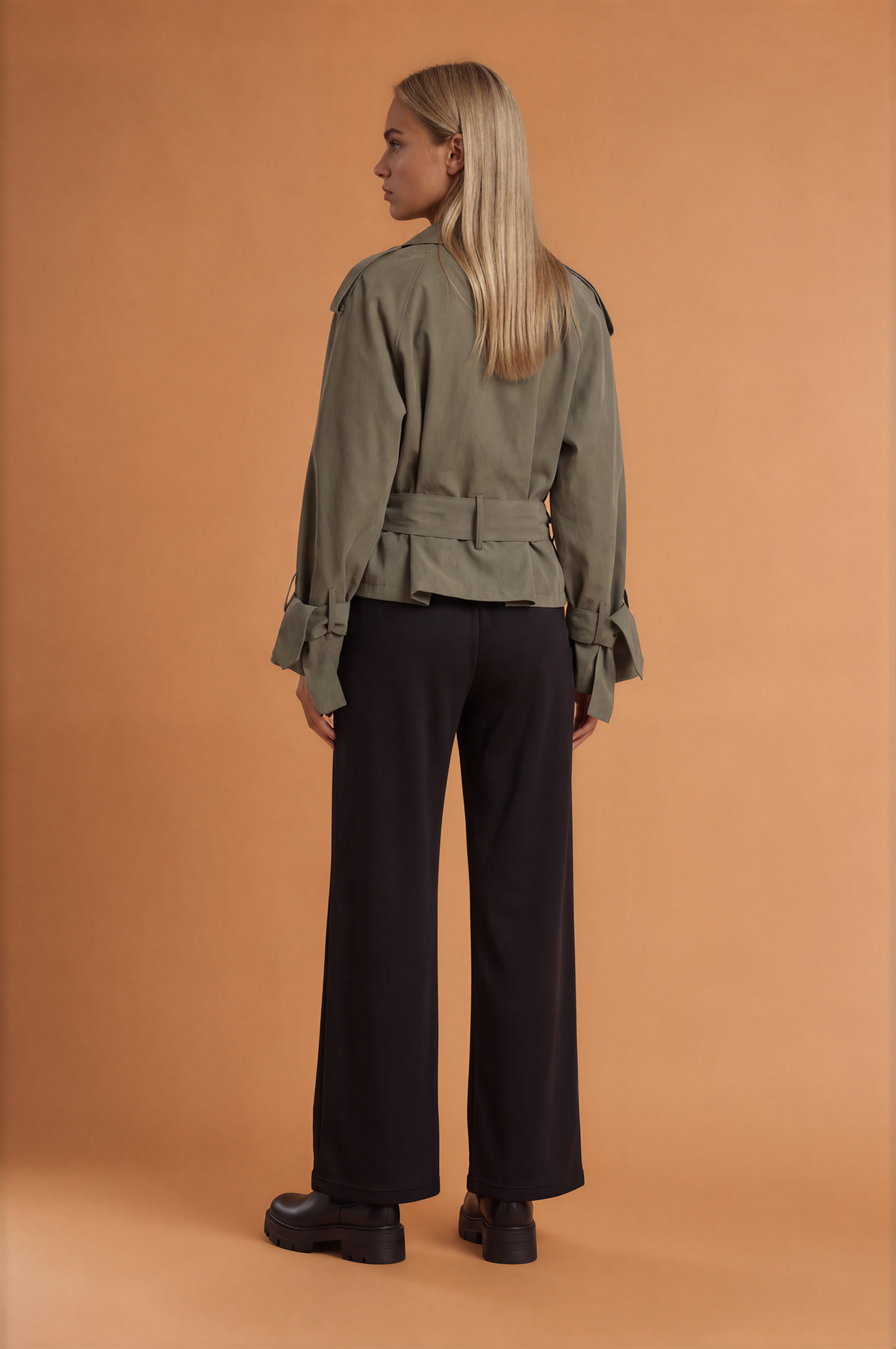 French Large Collared Lace up Windbreaker