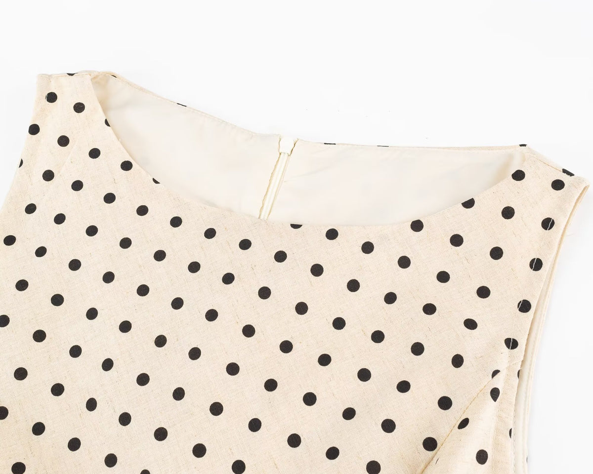 Polka Dot Pleated Waist Tight Midi Dress