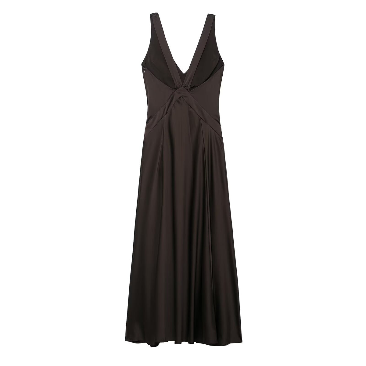 Chocolate Silk Satin Texture Maxi Dress
