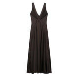 Chocolate Silk Satin Texture Maxi Dress