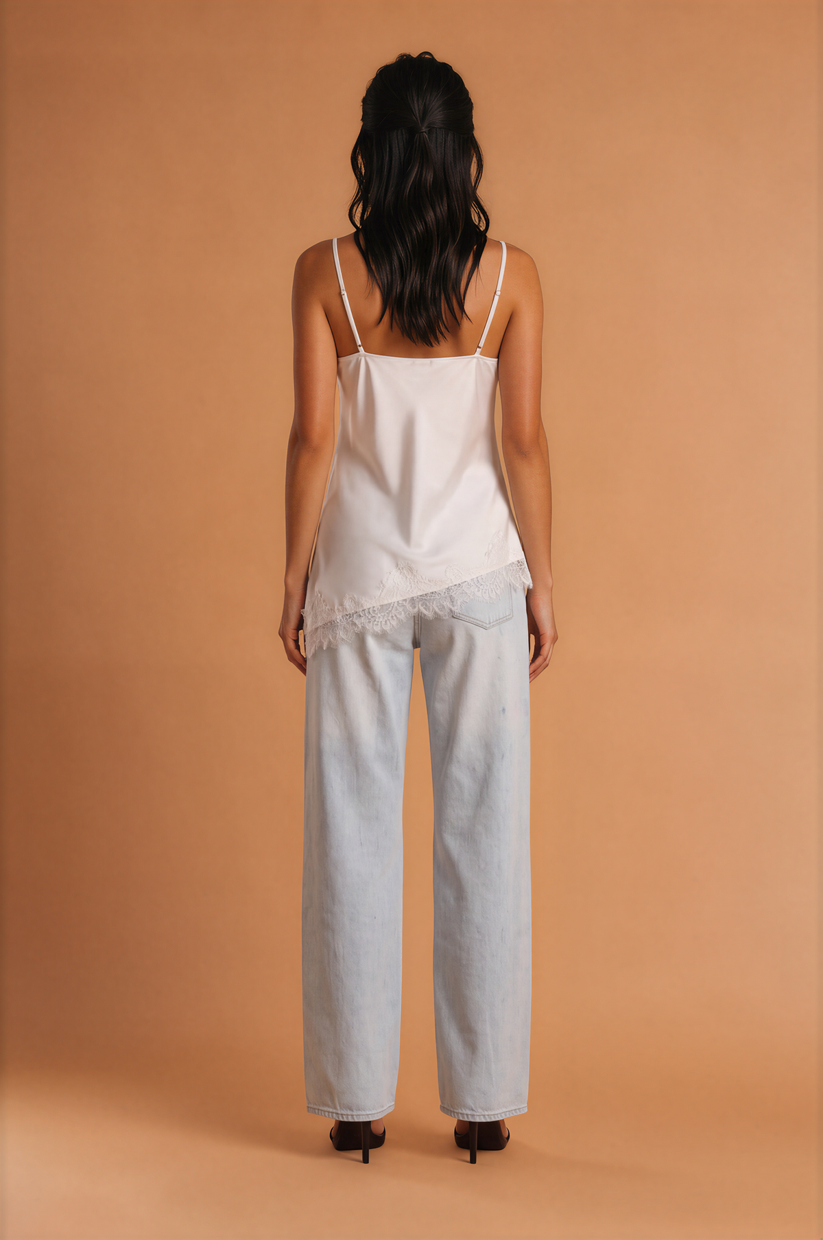 Low Cut Satin V neck Lace Vest