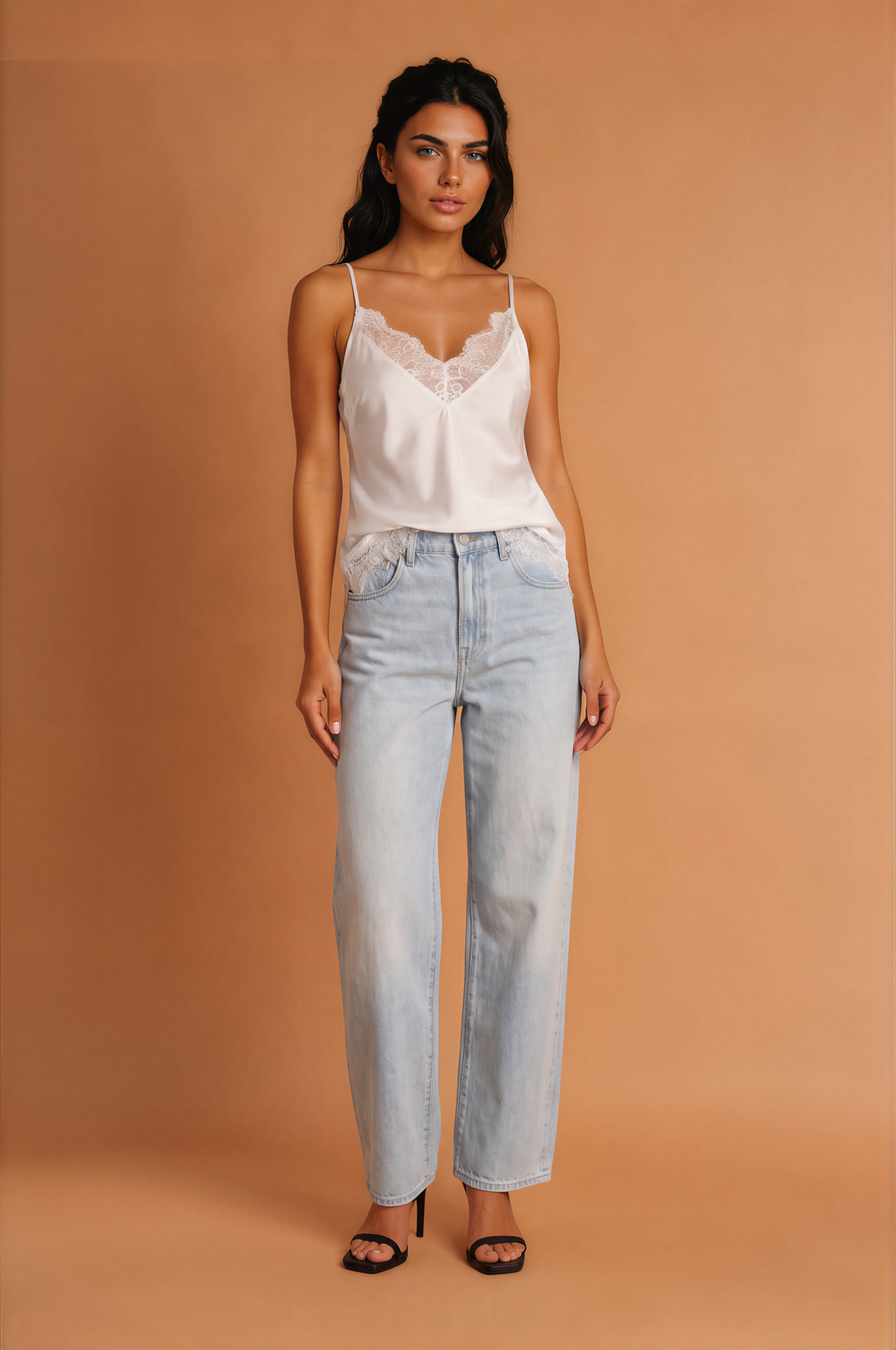 Low Cut Satin V neck Lace Vest