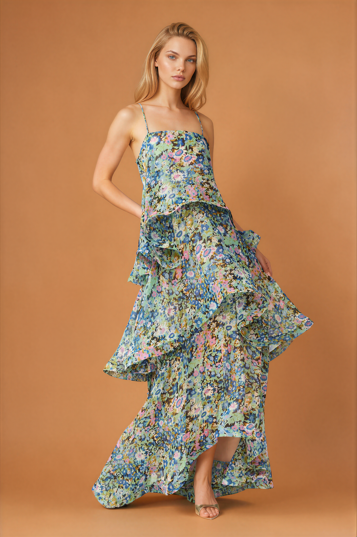Multi Layer Cake Long Strap Dress