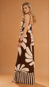 Floral Choclate French Strap Maxi Dress