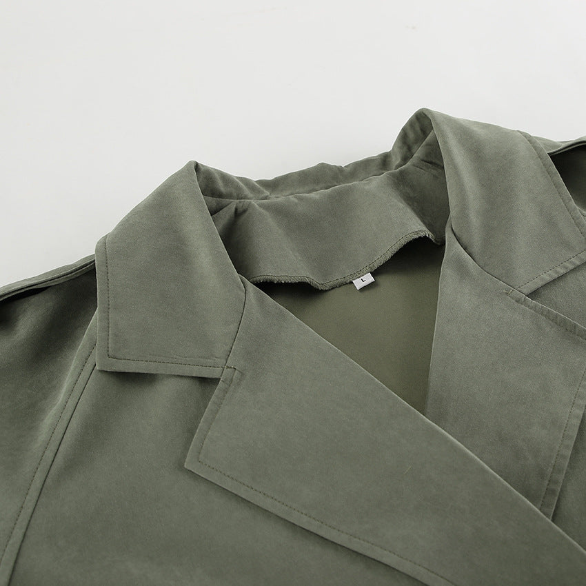 French Large Collared Lace up Windbreaker