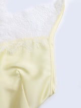 Yellow Satin Lace Strap Dress