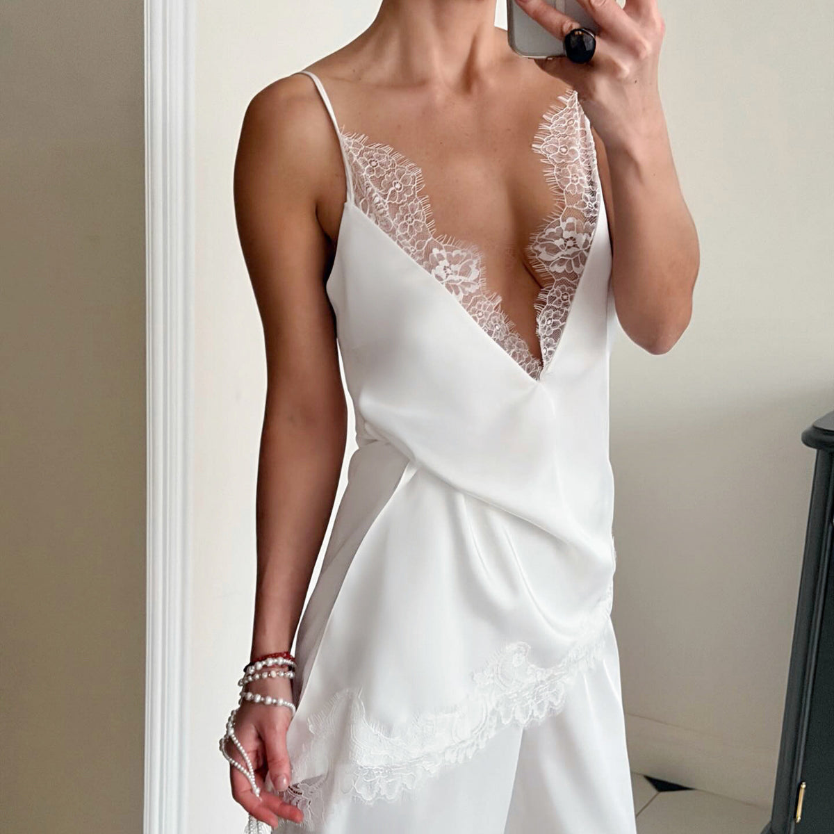 Low Cut Satin V neck Lace Vest