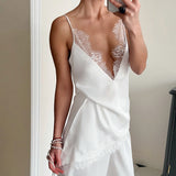 Low Cut Satin V neck Lace Vest