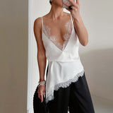 Low Cut Satin V neck Lace Vest