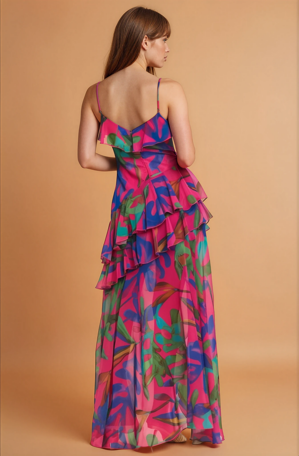 Palm Ruffle Chiffon Maxi