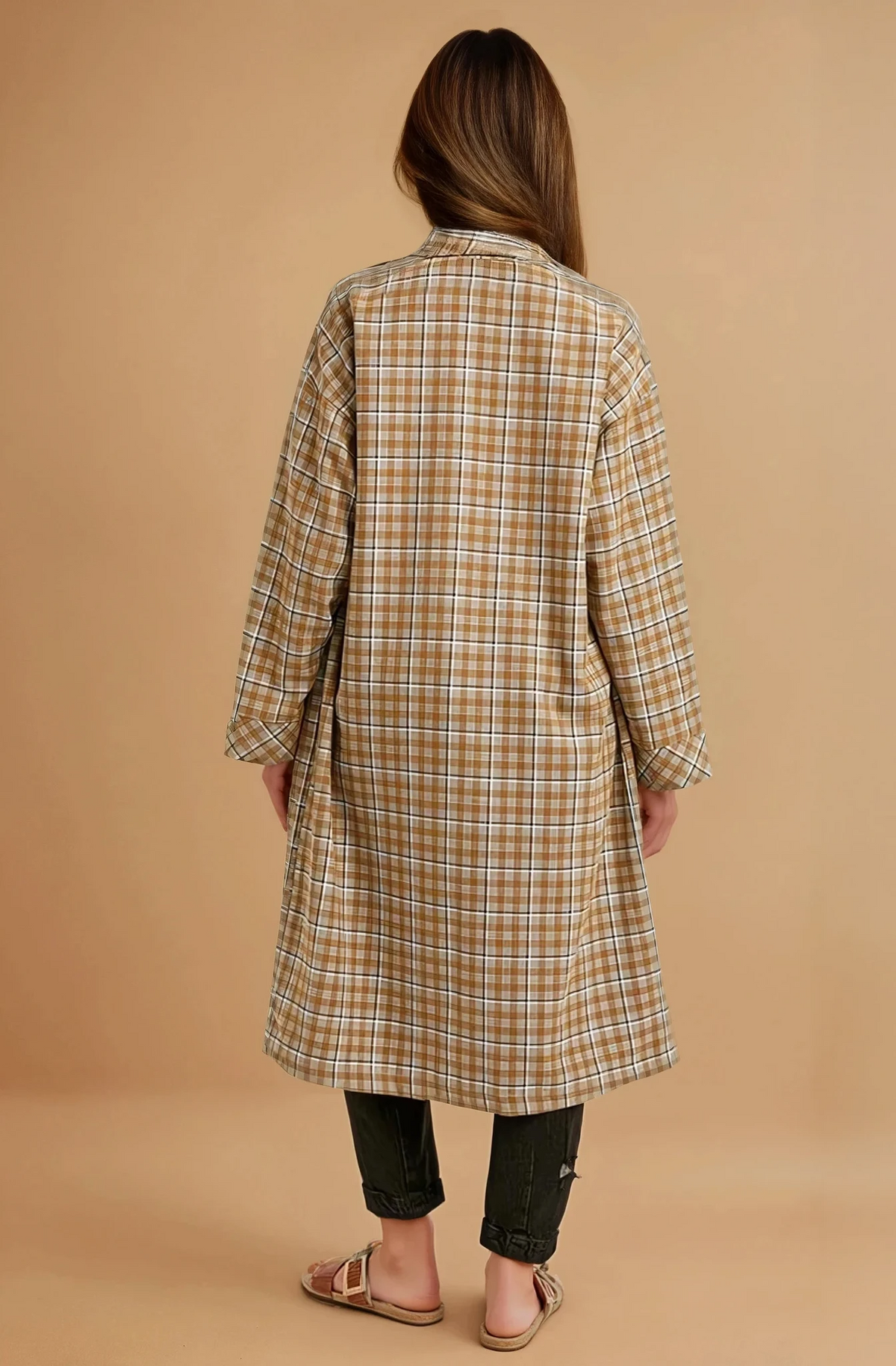 Mustard Oversized Plaid Light Weight Long Coat