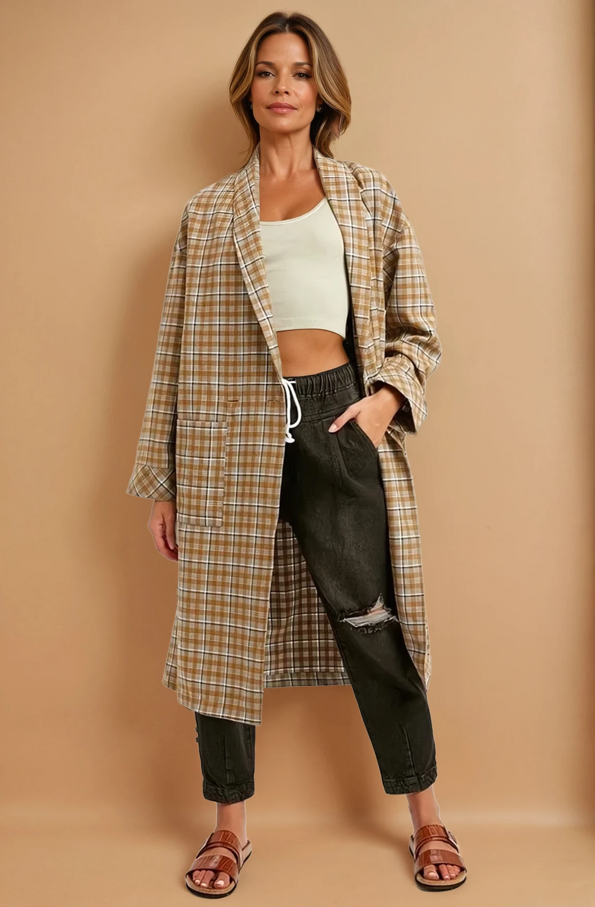 Mustard Oversized Plaid Light Weight Long Coat