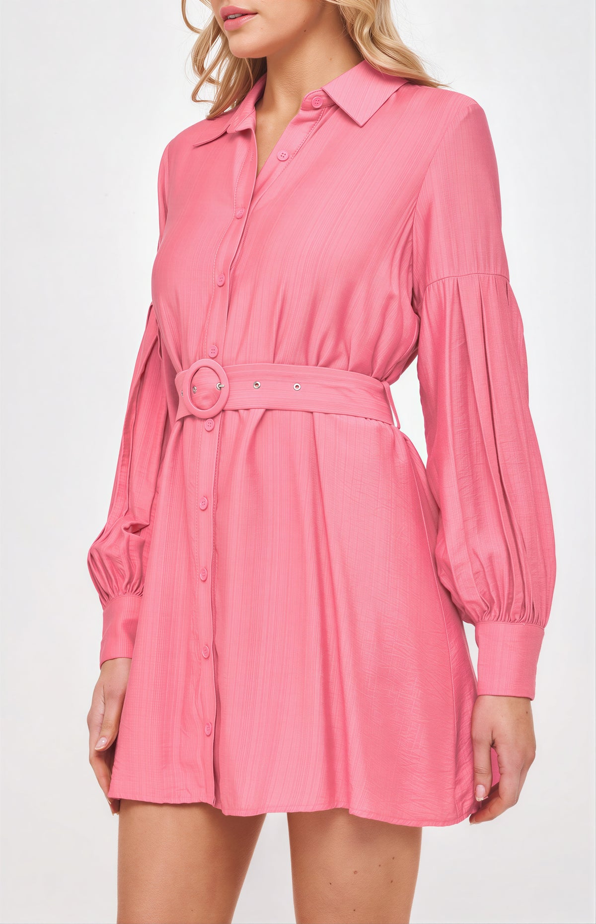 Pink Long Sleeve Shirt Dress